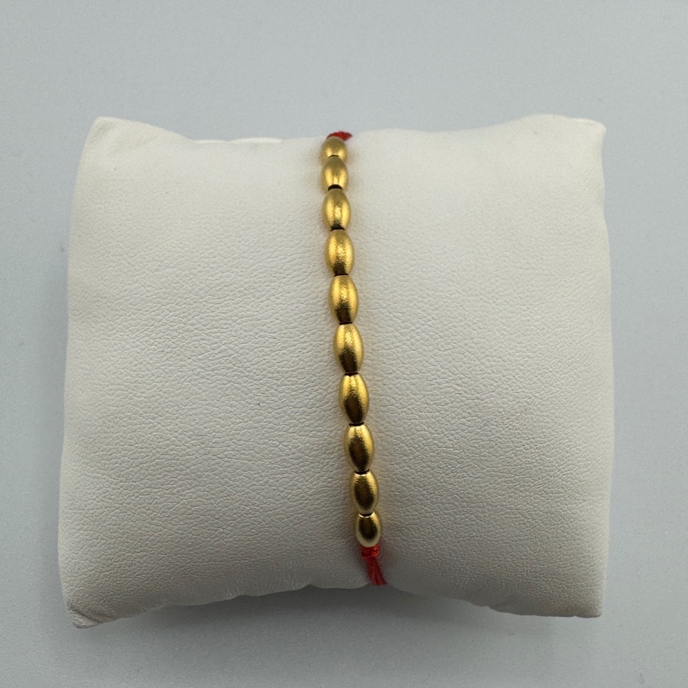 Gold Tone Oval Bead Red Cord Adjustable‎ Bracelet Minimalist Jewelry